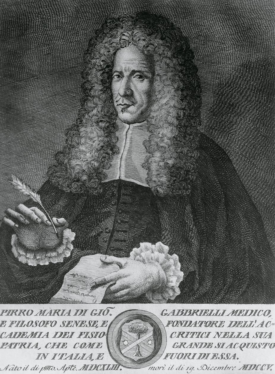 Pirro Maria Gabbrielli (1643-1705), olasz filozófus, az elméleti orvostudomány és botanika professzorának portréja, Cosimo Zocchi metszete (aktív 1740-kb. 1787) alkotó: Walter Charles Mills