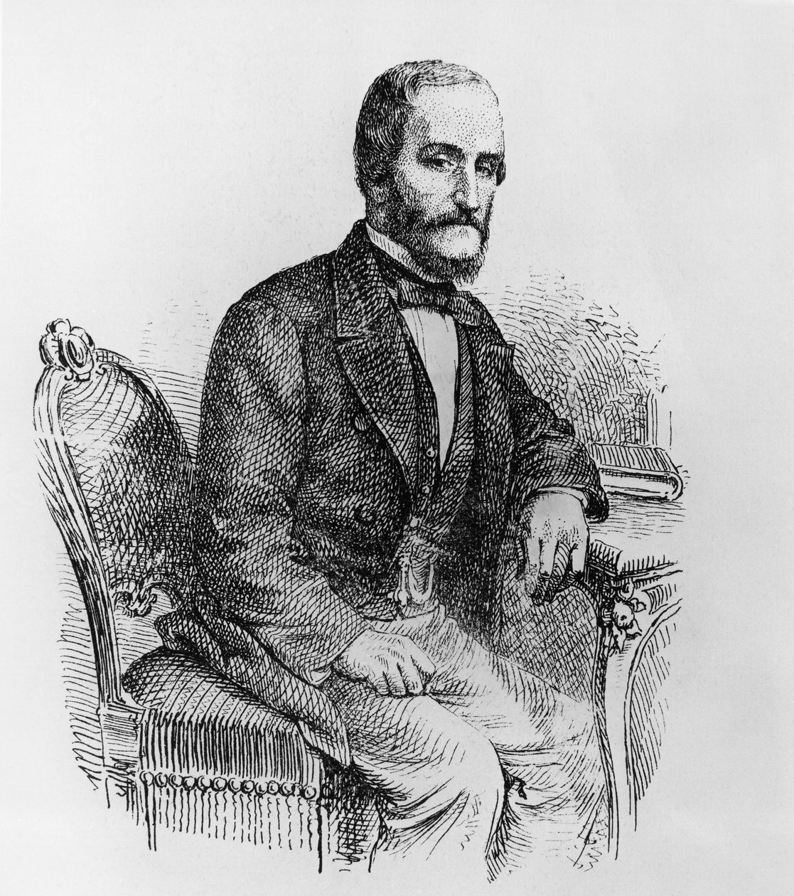 Raffaele Busacca dei Gallidoro (1810-1893) olasz politikus és közgazdász portréja, metszet alkotó: Walter Charles Mills
