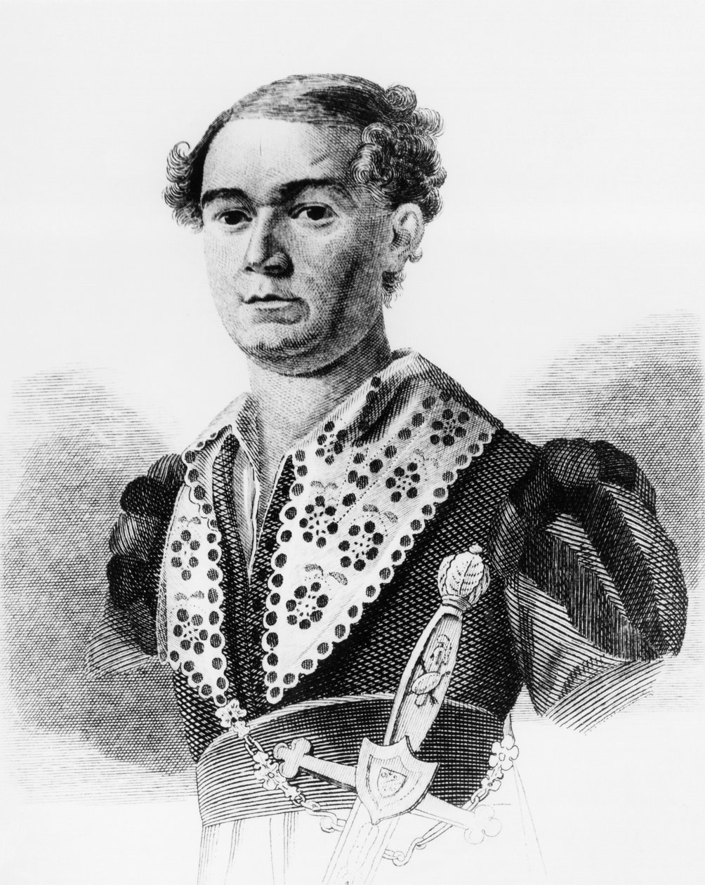 Vaszilij Andrejevics Karatigin (1802-1853) orosz színész portréja, a Russzkaja Talia metszete, Faddej Venediktovics Bulgarin antológiája, 1825-ben megjelent alkotó: Walter Charles Mills