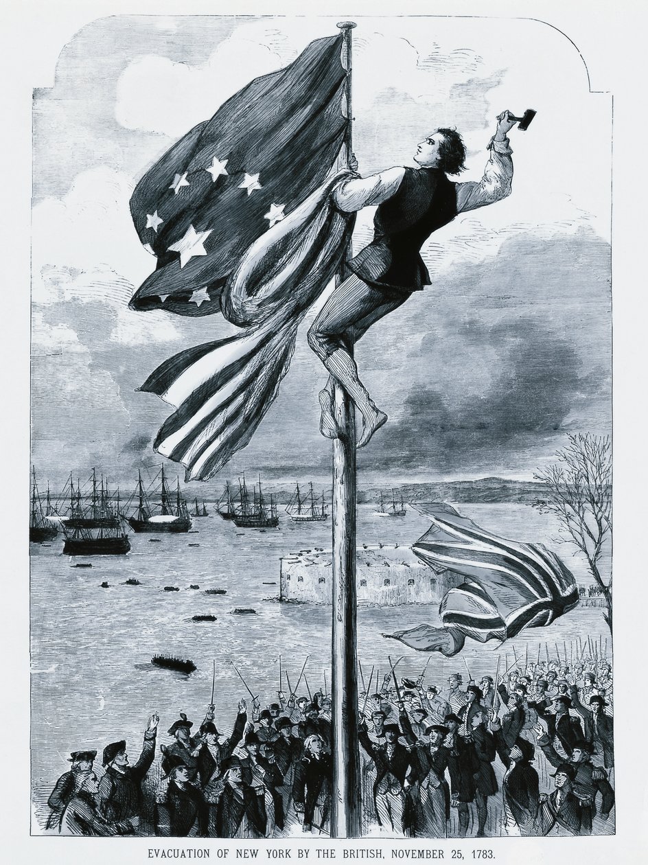 A britek feladják New Yorkot, amikor felvonják az amerikai zászlót, november 25-én alkotó: Walter Charles Mills
