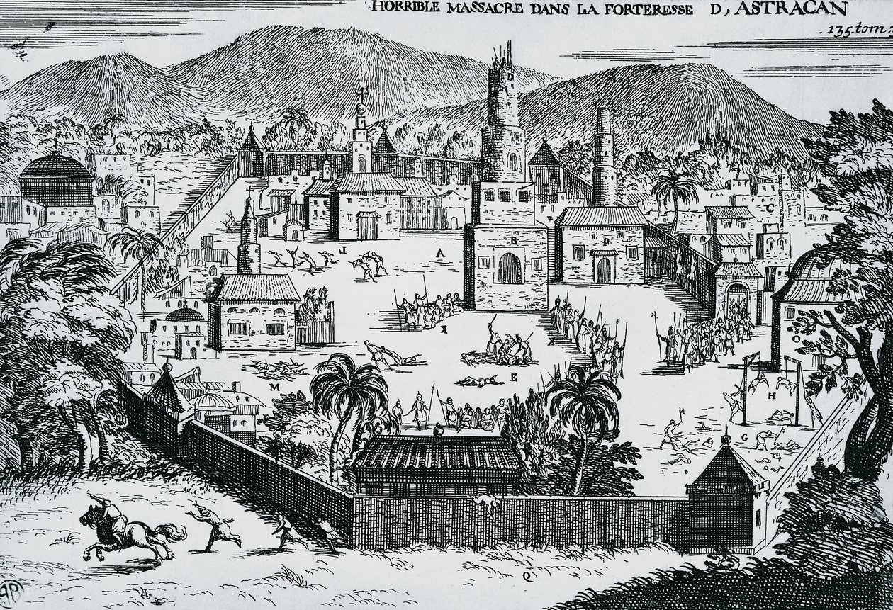 A Sztyepan Razin vezette kozákok 1670-ben megtámadják Asztrahán erődjét, Oroszországban alkotó: Walter Charles Mills