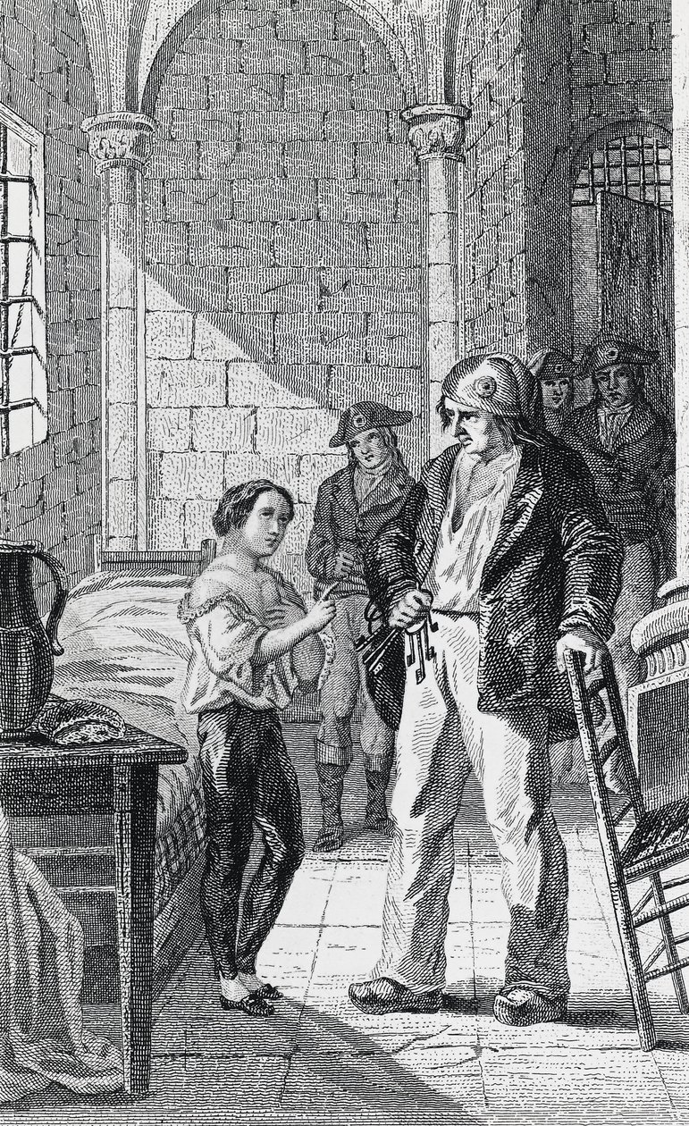 A Dauphin Louis Charles és gondozója, Antoine Simon a templomi börtönben, Philippoteaux és Girardet metszete, francia forradalom, Franciaország alkotó: Walter Charles Mills