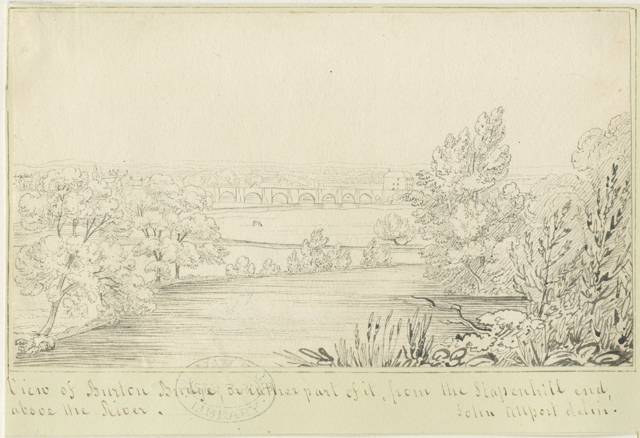 Burton-upon-Trent híd és város: tollrajz, nd [c 1817] (rajz) alkotó: John Allport