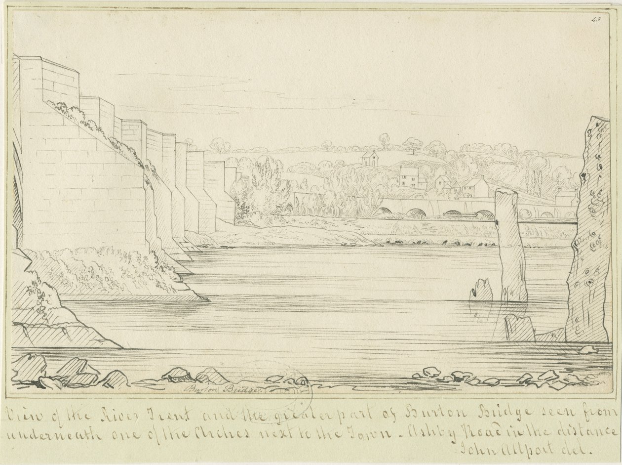 Burton-upon-Trent híd és város: tollrajz, nd [c 1817] (rajz) alkotó: John Allport