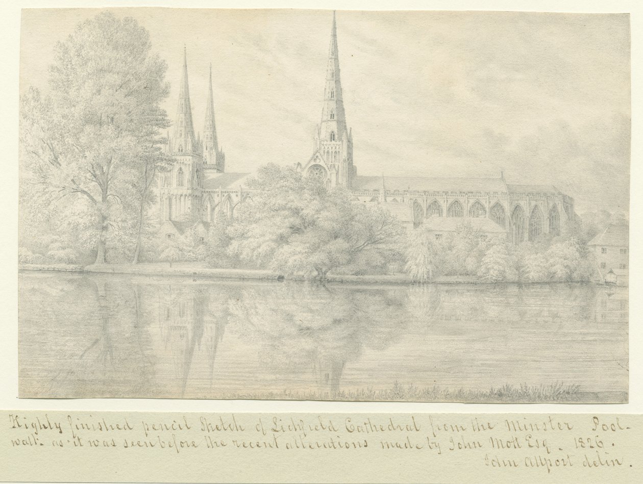 Lichfield katedrális – délnyugati nézet: ceruzarajz alkotó: John Allport