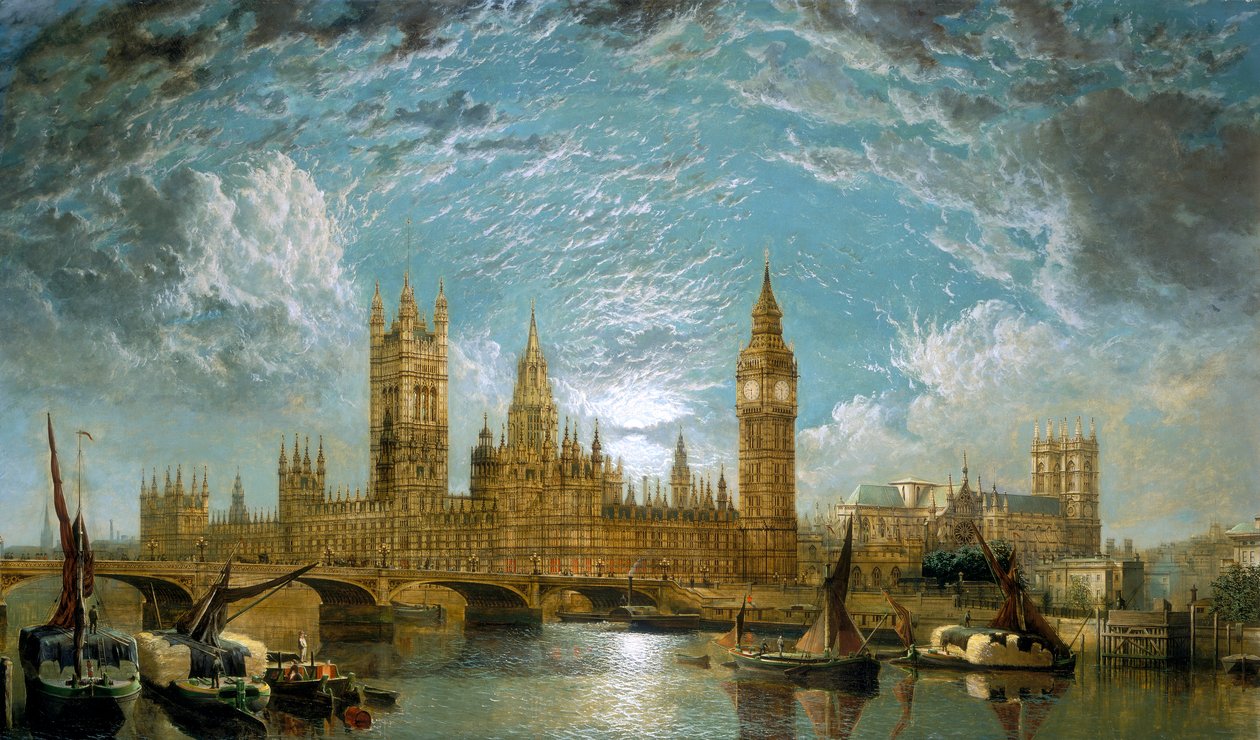 "Westminster Bridge, a Parlament háza és a Westminster Abbey a folyó felől nézve", 1872 alkotó: John Anderson
