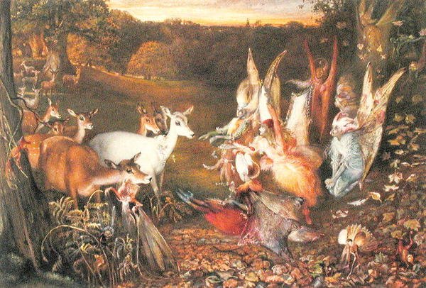 Tündérek és szarvasok (akvarell papíron) alkotó: John Anster Fitzgerald