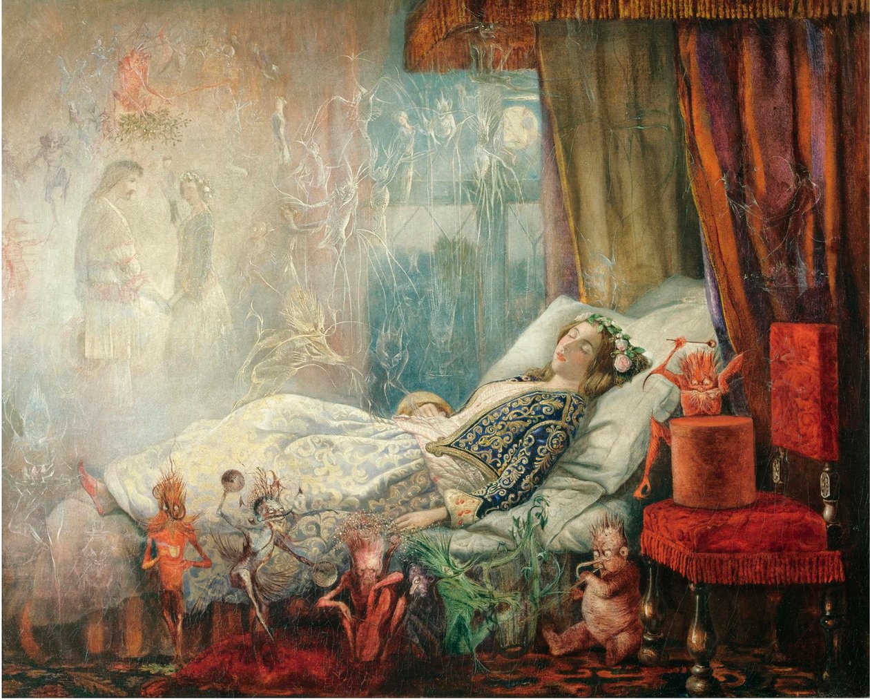 ""Le reve apres le bal masque" (Álom az álarcos bál után) Peinture de John Anster Fitzgerald (1832-1906), - Olaj, vászon, 35,5x44,5 - Magángyűjtemény alkotó: John Anster Fitzgerald