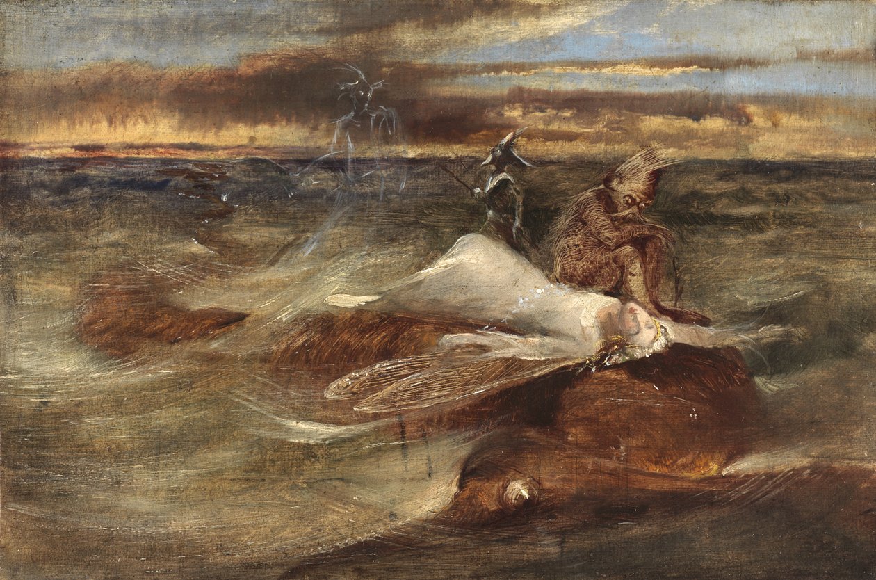A tündér és a tengeri kígyó (olaj, vászon a táblára) alkotó: John Anster Fitzgerald