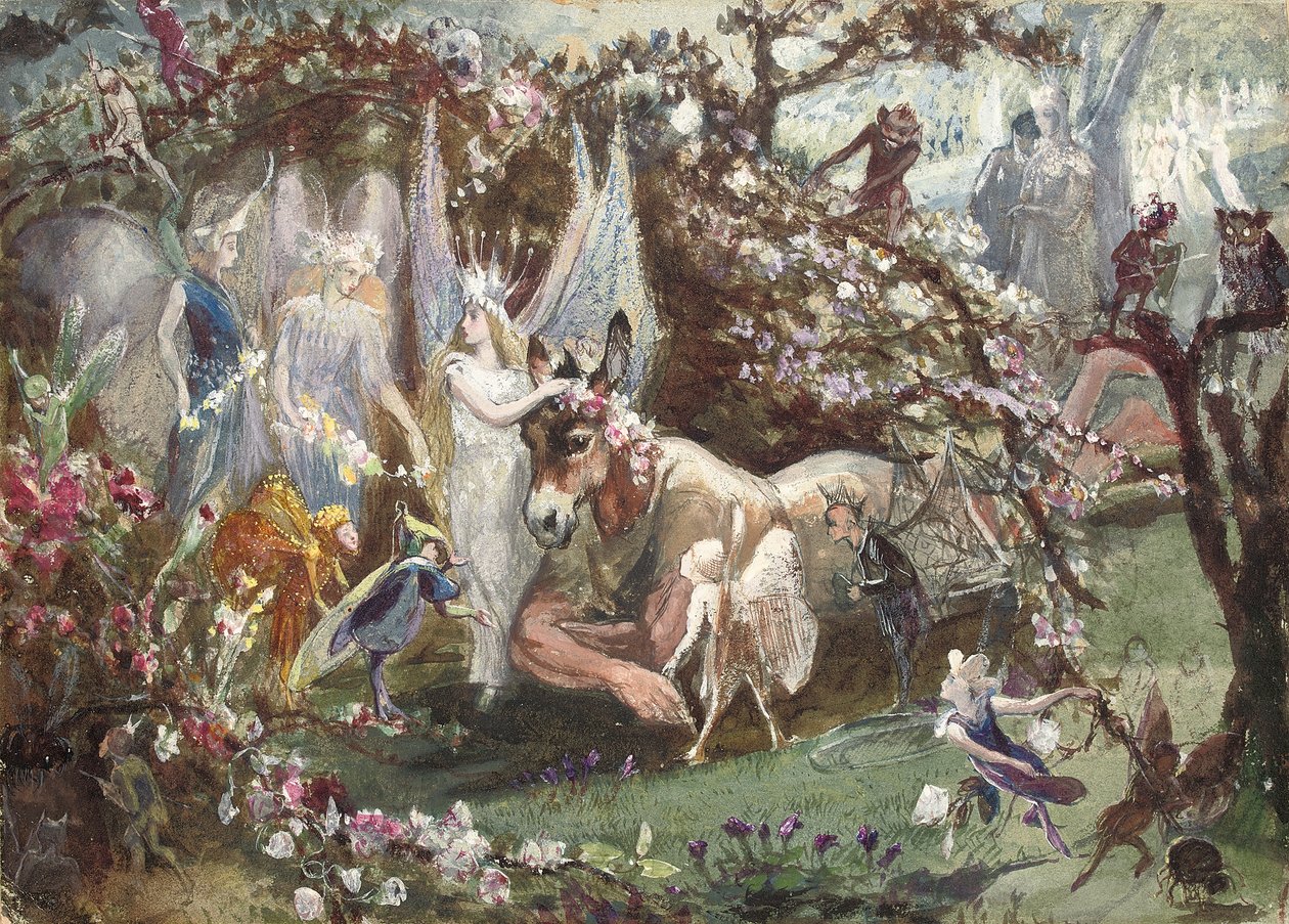 Titánia és Bottom William Shakespeare "A Szentivánéji álom" című művéből, alkotó: John Anster Fitzgerald
