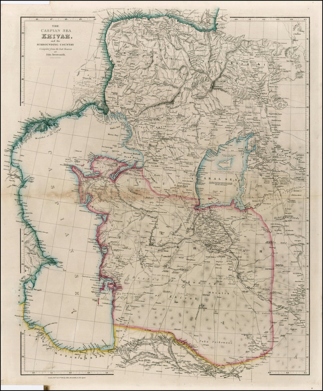 John Arrowsmith 1842-es térképe a Kaszpi-tengerről, Khivah-ról és a környező országokról. alkotó: John Arrowsmith