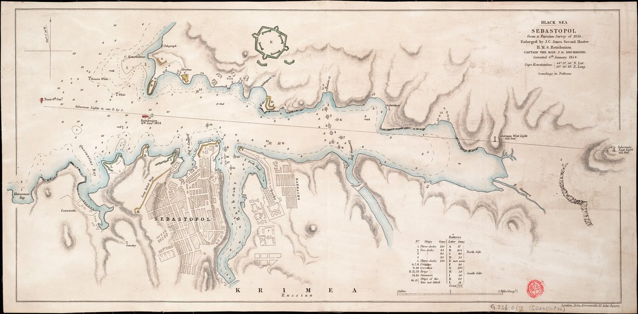 Fekete-tengeri Szevasztopol egy 1836-os orosz felmérésből alkotó: John Arrowsmith