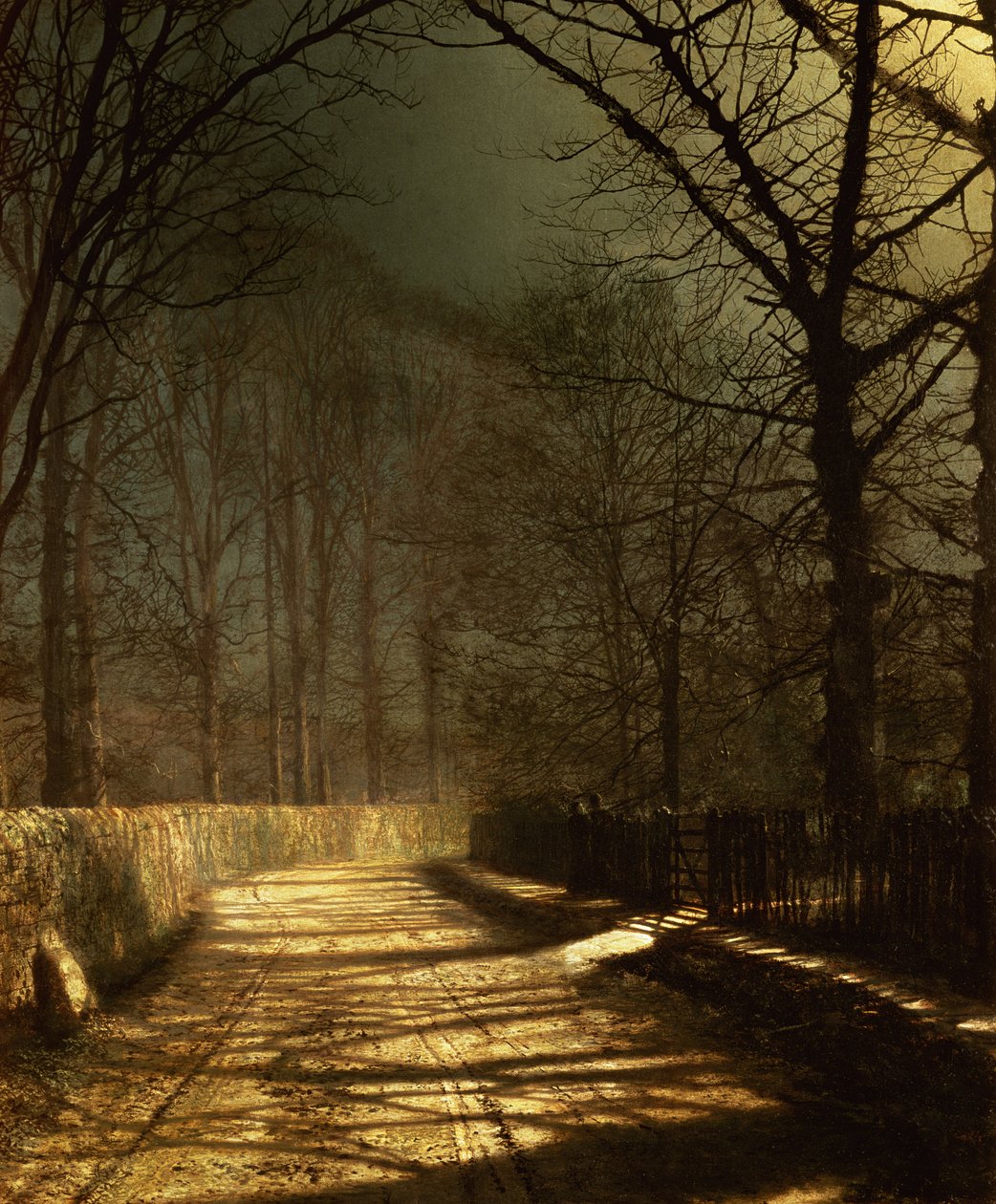 Egy Holdfényes sáv. Két szerető egy kapuban alkotó: John Atkinson Grimshaw
