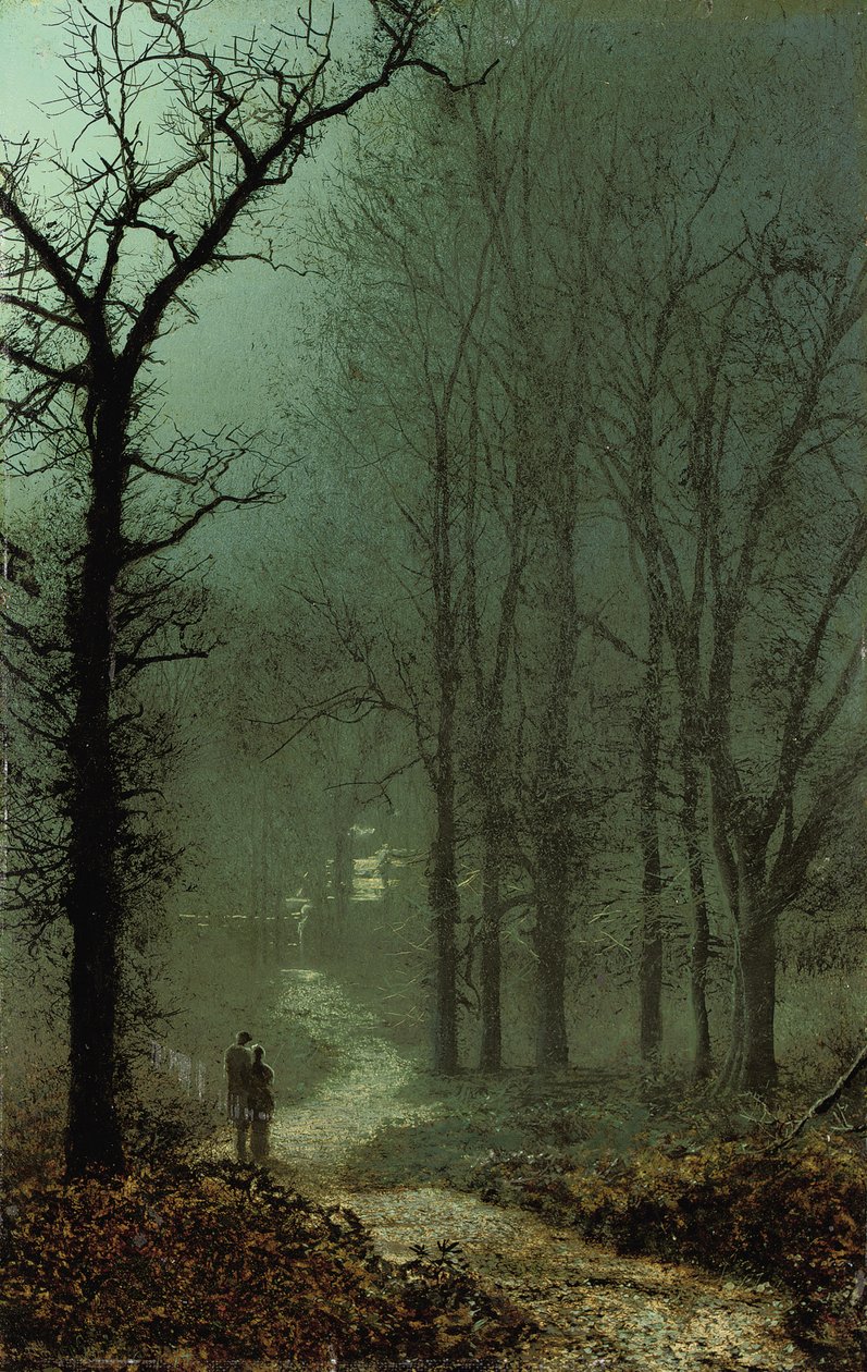 Szerelmesek egy erdőben a holdfényben, 1873 alkotó: John Atkinson Grimshaw
