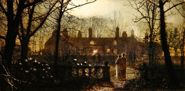Holdfényes jelenet két figurával (olaj a panelen) alkotó: John Atkinson Grimshaw