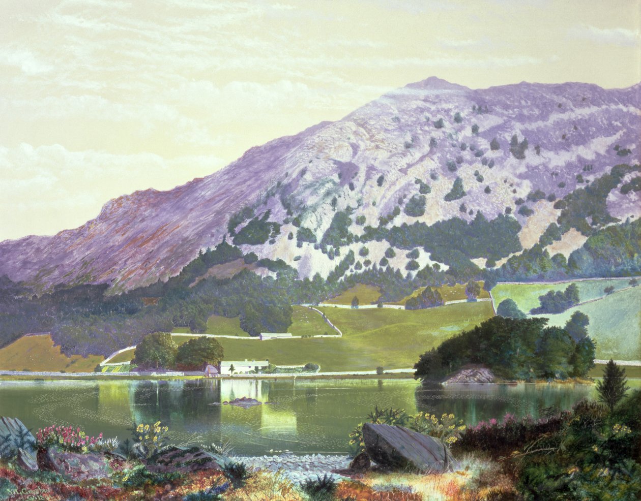 Nab Scar a Rydal Water déli oldaláról - virágzó füzes, 1864 szeptembere alkotó: John Atkinson Grimshaw