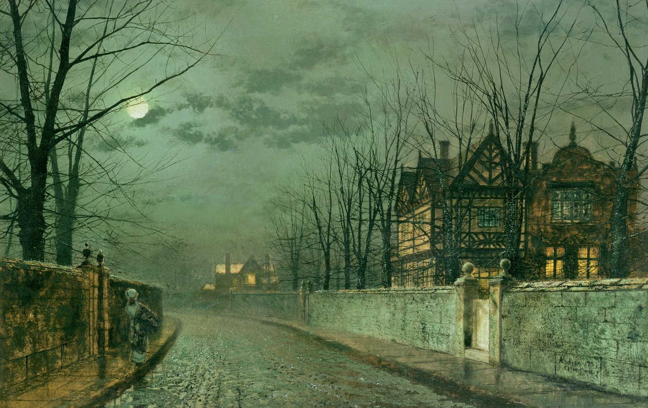 Régi angol ház, Holdfény eső után, 1883 alkotó: John Atkinson Grimshaw