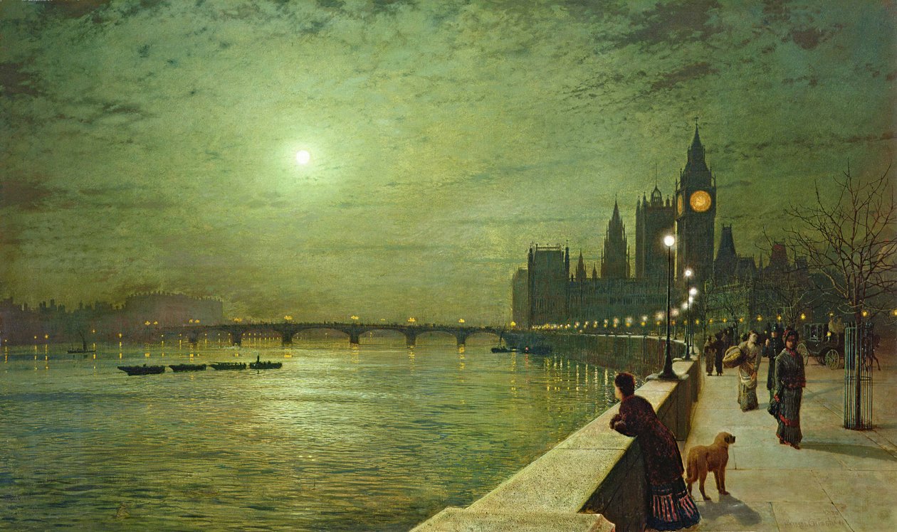 Tükörképek a Temzén, Westminster alkotó: John Atkinson Grimshaw