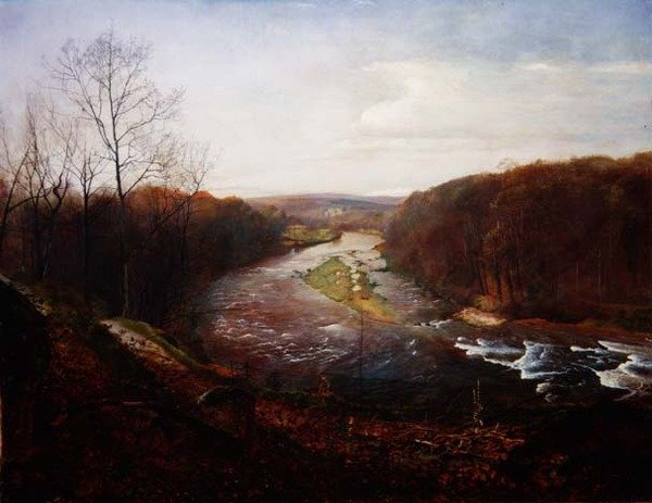 A Bolton Woods feletti rakpart Barden-toronnyal a távolban (olaj, vászon) alkotó: John Atkinson Grimshaw
