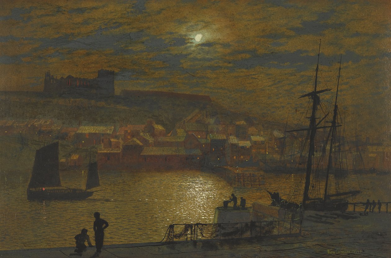 Whitby a Scotch Head felől, Holdfény az Esken alkotó: John Atkinson Grimshaw