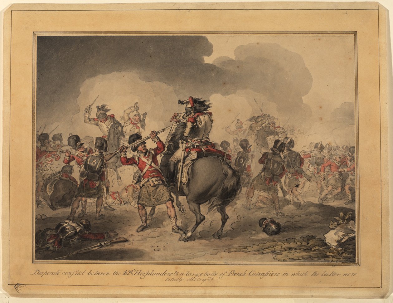 42. Highlanders Waterlooban, 1815 (toll és tinta wc papíron) alkotó: John Augustus Atkinson