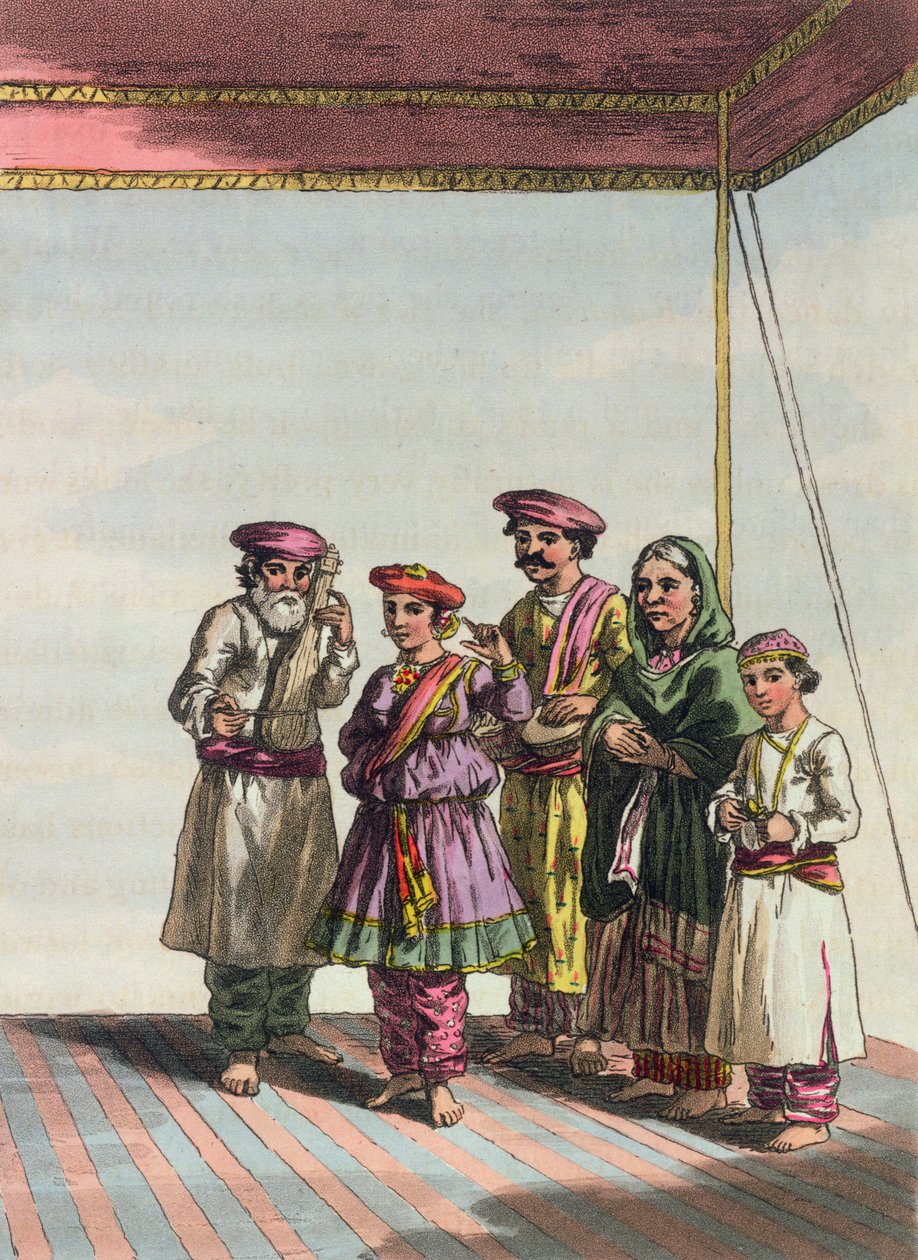 A Kuharwát táncoló lány az „A Mahratta táborból”, 1813 (színes metszet) alkotó: John Augustus Atkinson