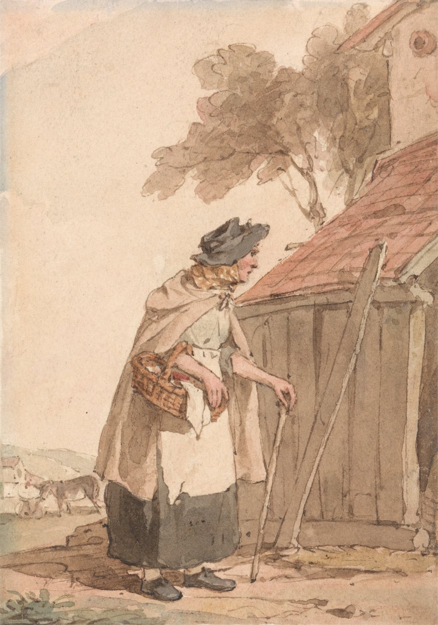 Egy öregasszony egy kosarat cipel alkotó: John Augustus Atkinson