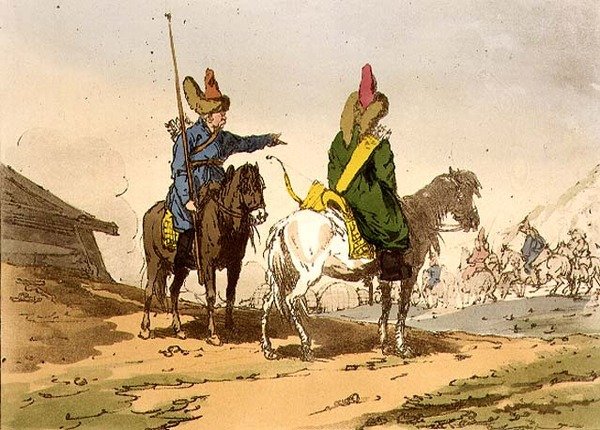 Baschkirs, 8. tábla „Az oroszok modora, szokásai és mulatságai” I. kötetéből, a művész által metszett, kocsma. 1803 (akvatinta) alkotó: John Augustus Atkinson