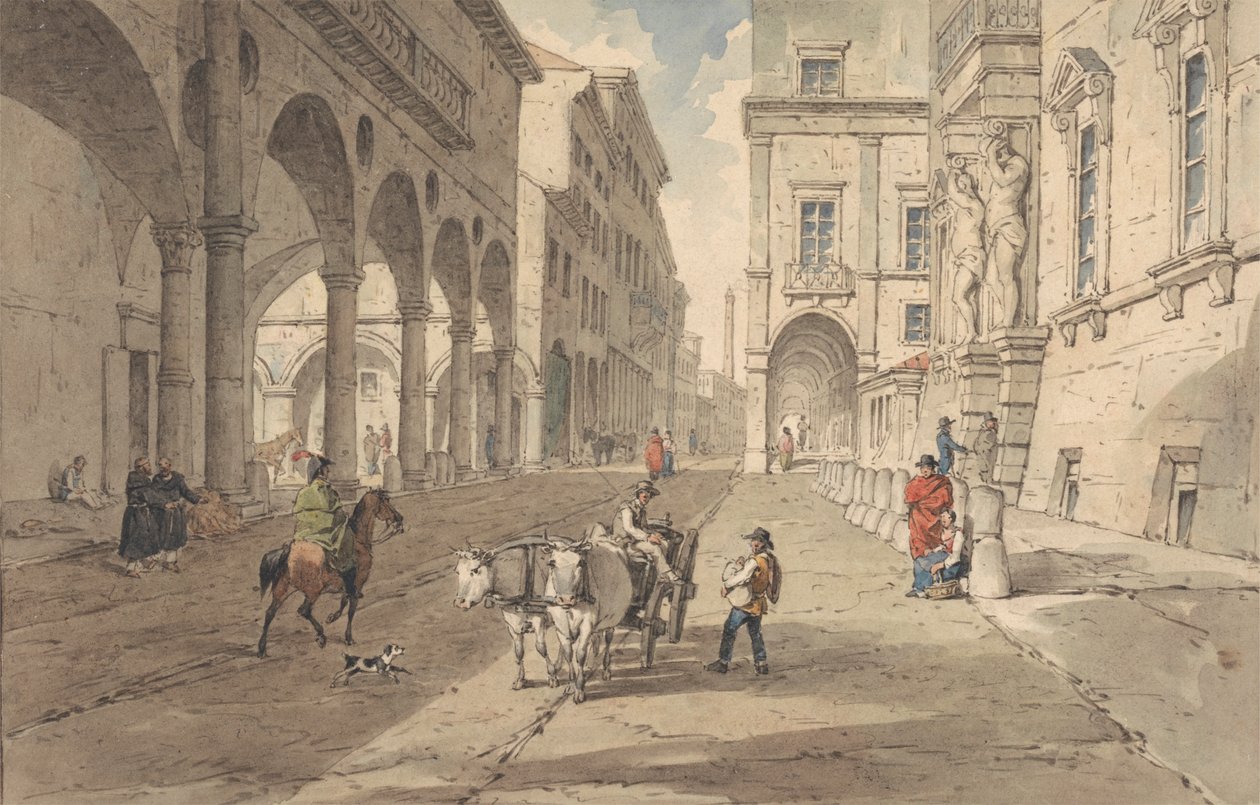 Bologna, Kilátás a Strada Maggiore-ra alkotó: John Augustus Atkinson