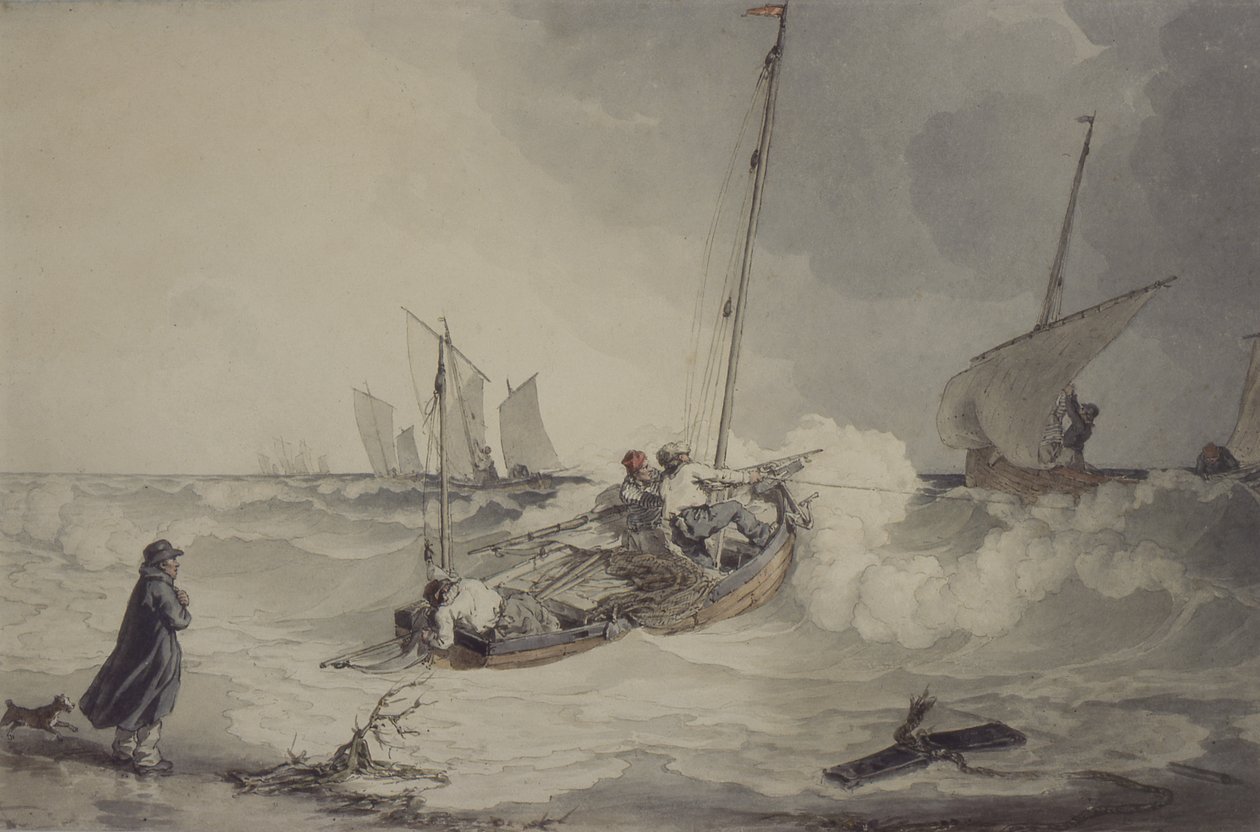 Horgászcsónakok Kijárás, akvarell alkotó: John Augustus Atkinson