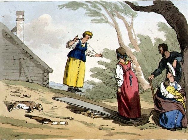 Ugrás egy deszkán, 54. tábla az "Oroszok szokásai, szokásai és szórakozásai" II. kötetéből, a művész metszete, kiad. 1804 (akvatinta) alkotó: John Augustus Atkinson