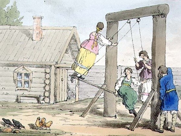 A hinta, 84. tábla „Az oroszok modora, szokásai és szórakozásai” III. kötetéből, a művész által metszett, kocsma. 1804 (akvatinta) alkotó: John Augustus Atkinson