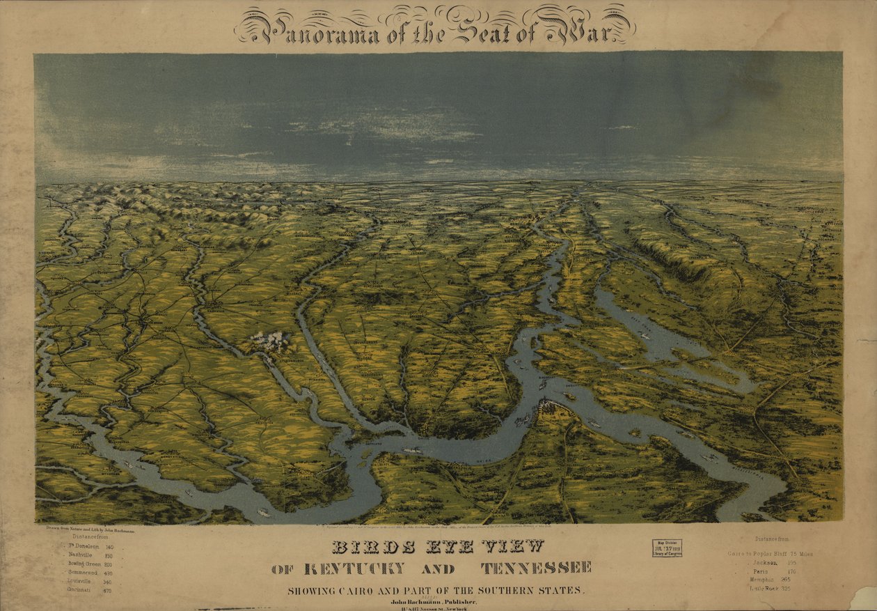 Kentucky és Tennessee madártávlatból, Kairó és a déli államok egy része. LOC 99447069 alkotó: John Bachmann