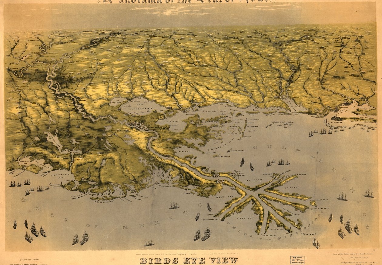 Louisiana, Mississippi, Alabama és Florida egy része madártávlatból LOC 99447004 alkotó: John Bachmann