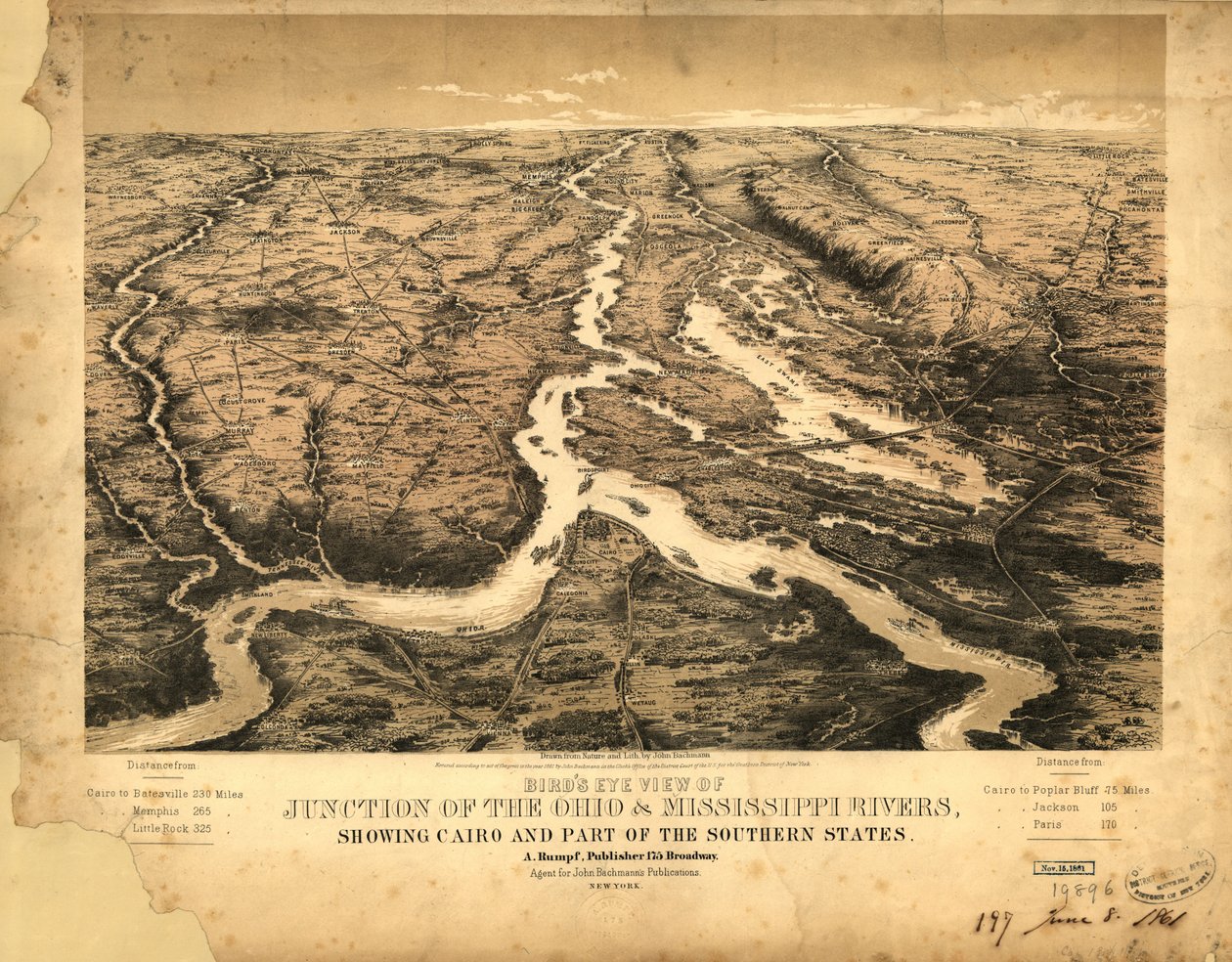 Az Ohio és a Mississippi folyók találkozásának madártávlati képe, rajta Kairó és a déli államok egy része LOC 99447003 alkotó: John Bachmann