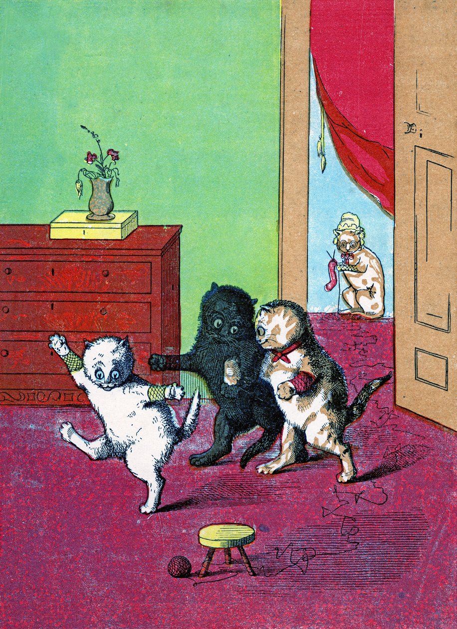 Három kis cica kesztyűben, illusztráció a "Three Little Kittens" 1859-ből alkotó: John Ballantyne
