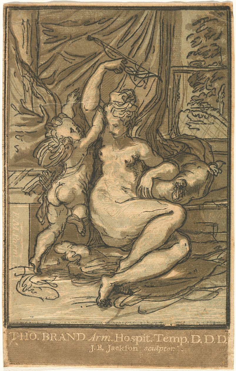 Vénusz és Ámor íjjal alkotó: John Baptist Jackson, after Parmigianino