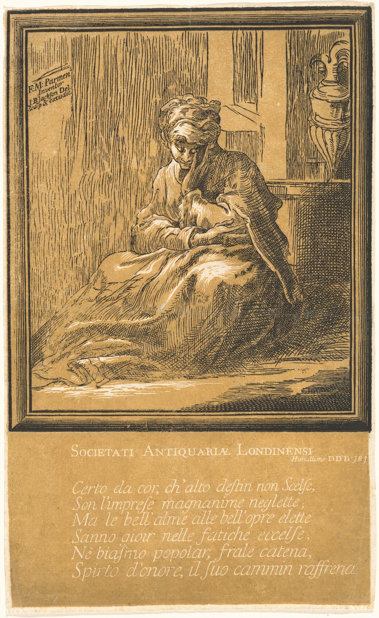 Meditáló nő alkotó: John Baptist Jackson, after Parmigianino