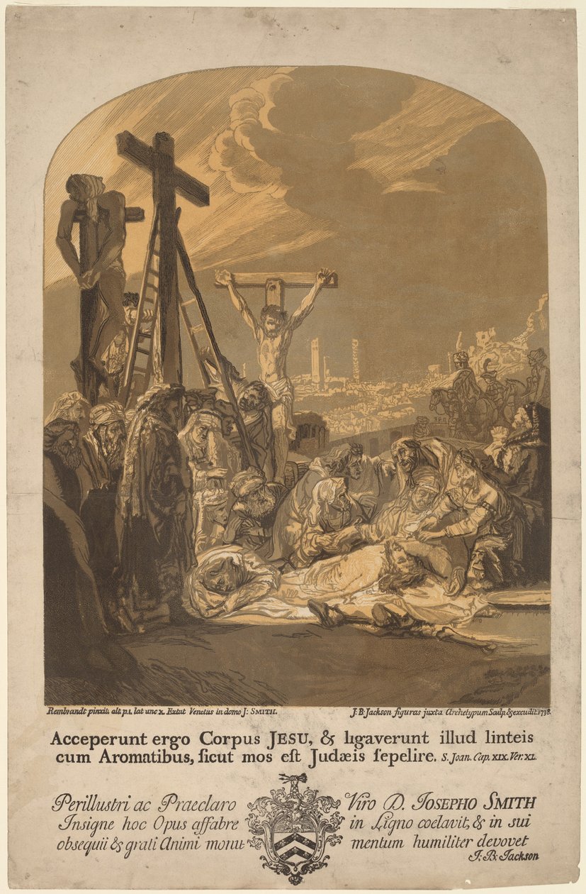 Leszállás a keresztről alkotó: John Baptist Jackson, after Rembrandt van Rijn