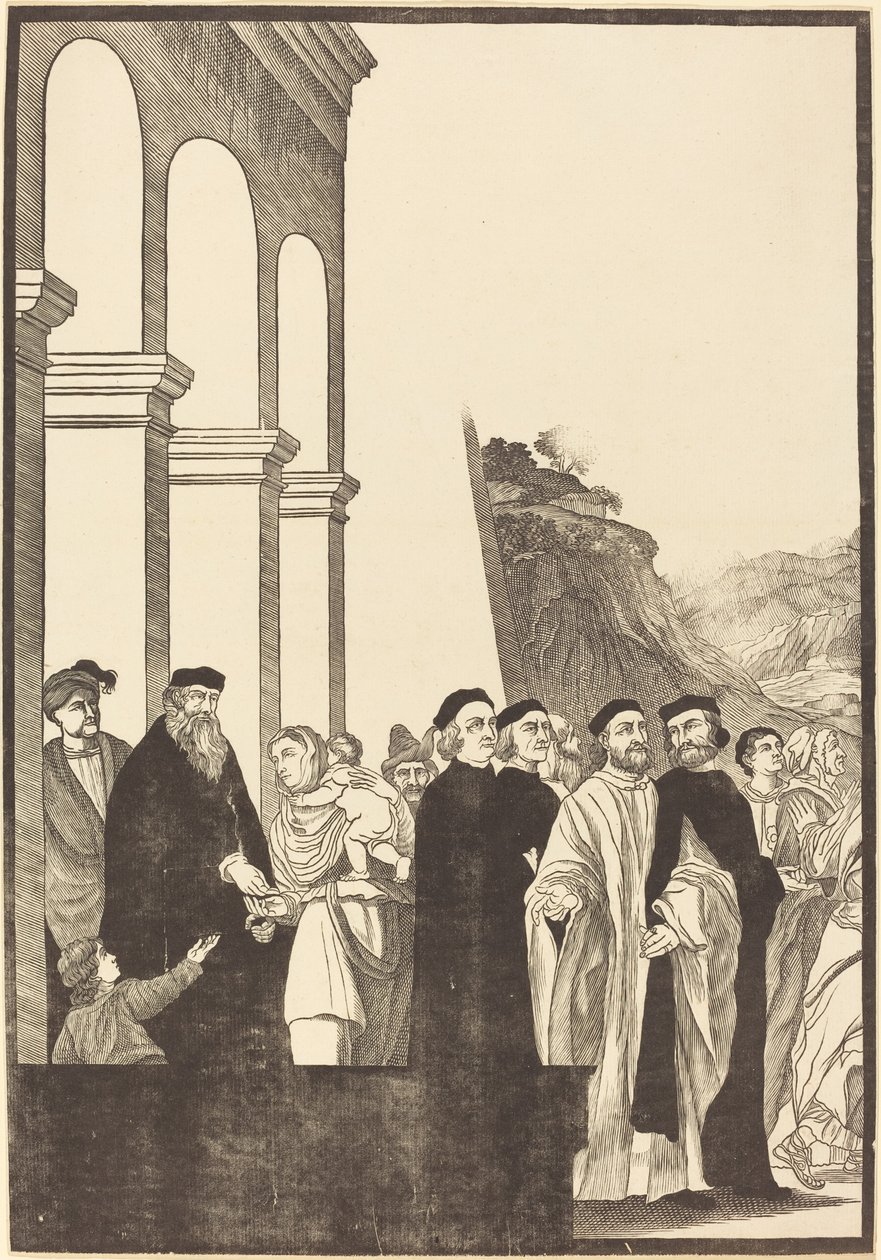 Szűzanya bemutatása a templomban [bal oldali tábla] alkotó: John Baptist Jackson after Titian