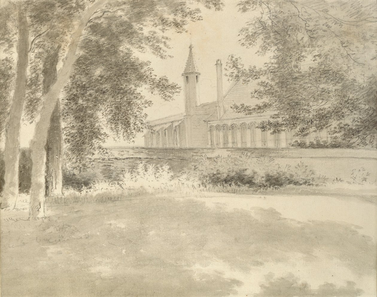 Balliol kápolna és könyvtár a ligetből, 1783. augusztus 2 alkotó: John Baptist Malchair