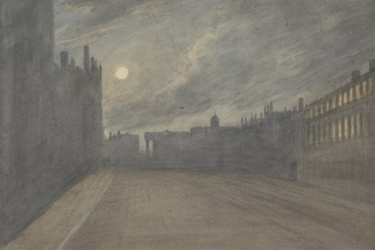 Broad Street, Oxford, telihold, 1790 (Wc faszén és grafit papíron) alkotó: John Baptist Malchair
