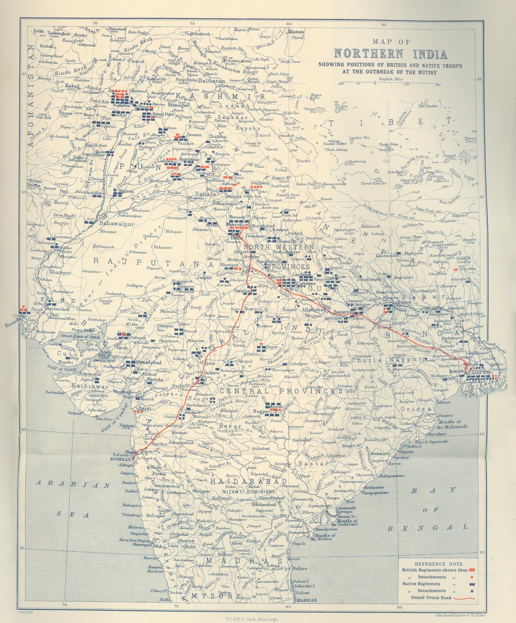 Észak-India térképe, 1901. alkotó: John Bartholomew
