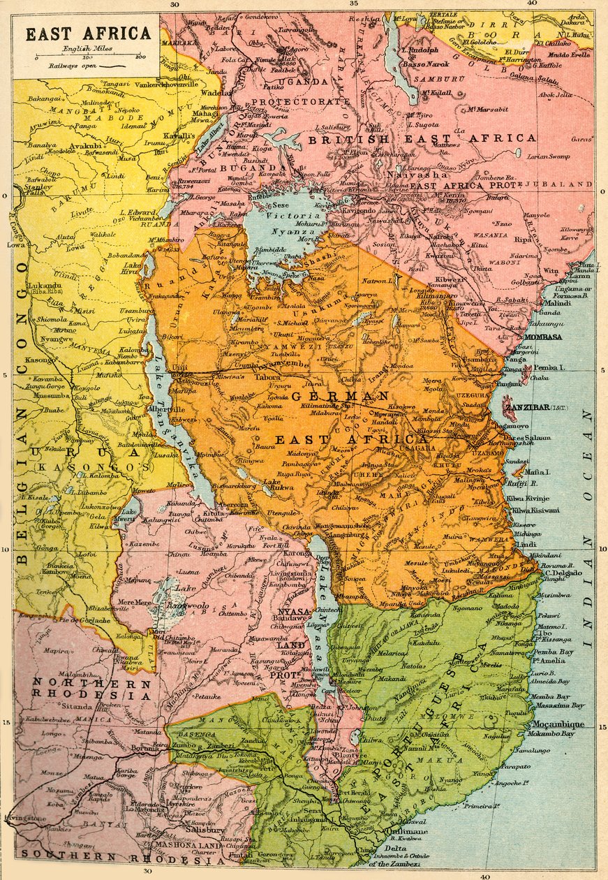 Kelet-Afrika térképe, első világháború, 1920. alkotó: John Bartholomew and Son
