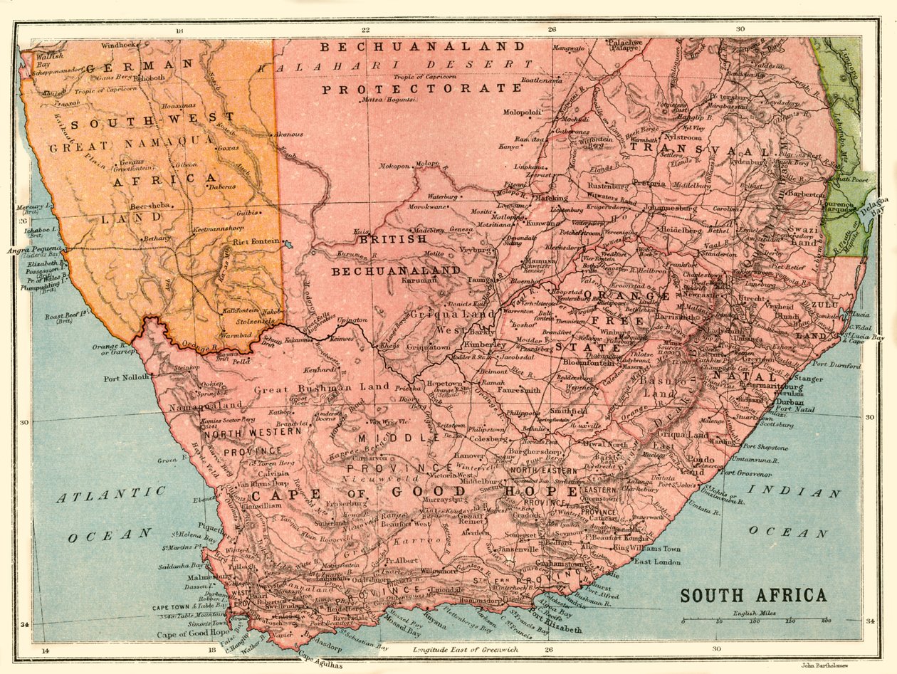 Dél-Afrika térképe, c1914, c1920. alkotó: John Bartholomew and Son