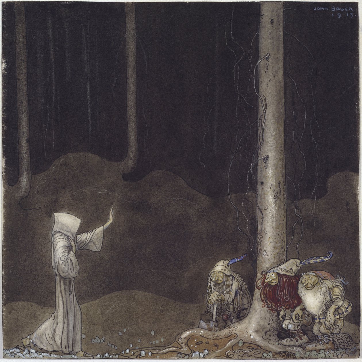 Frere Martin et les trois trolls – Martin testvér és három troll, Bauer, John (1882-1918). Akvarell papíron alkotó: John Bauer