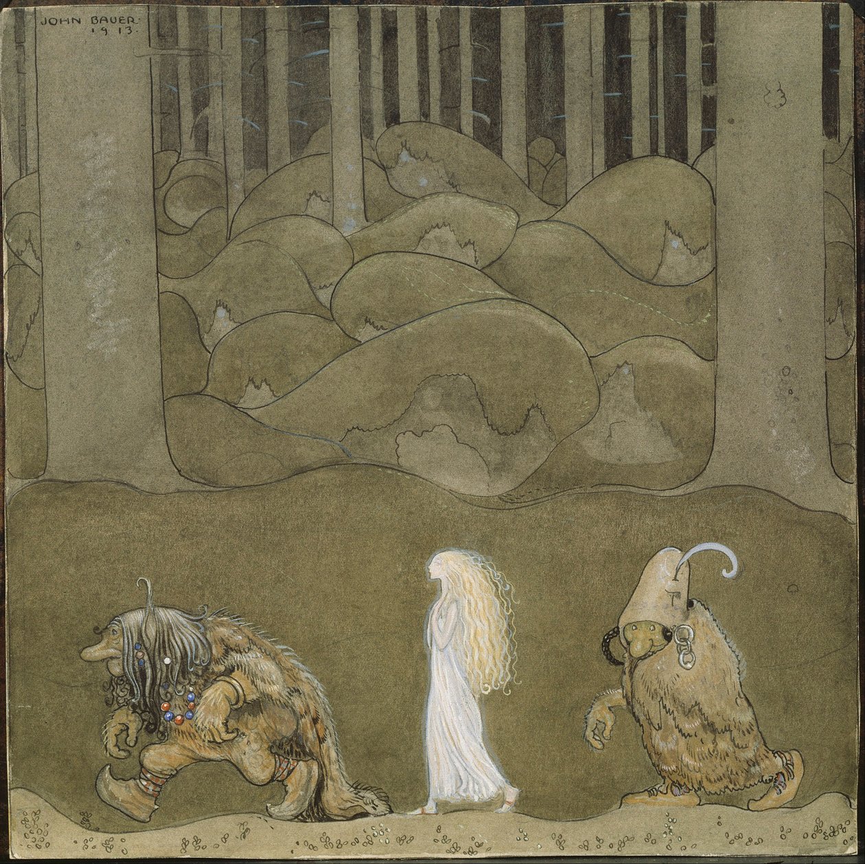 La Princesse et les trolls - A hercegnő és a trollok - Bauer, John (1882-1918) - 1913 - Akvarell, gouache papíron - 25x25 - Nationalmuseum Stockholm alkotó: John Bauer
