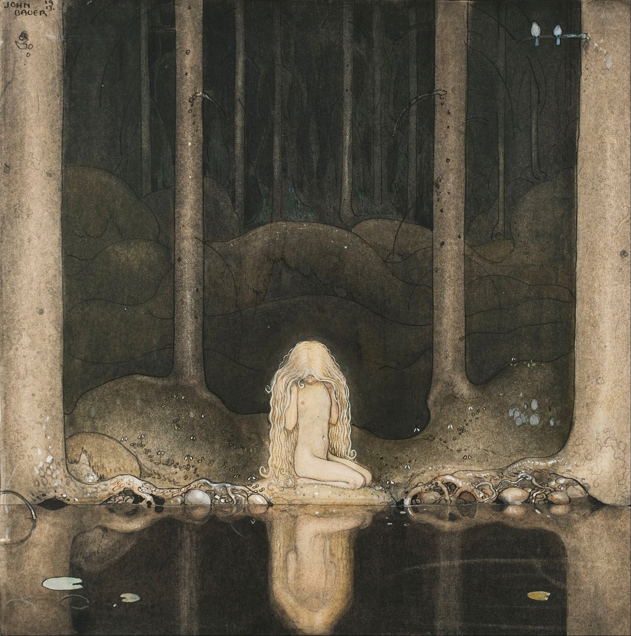 Tuvstarr hercegnő még mindig ott ül, és sóvárogva néz a vízbe, 1913 alkotó: John Bauer