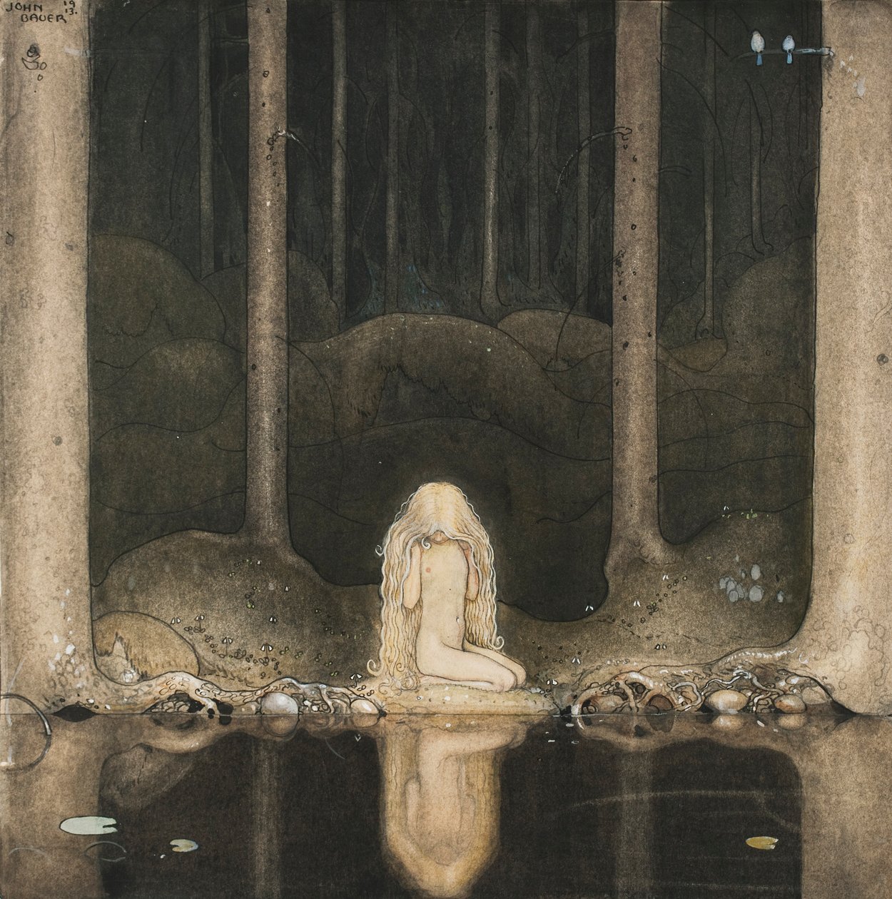 Tuvstarr még mindig ott ül, sóvárogva néz a vízbe alkotó: John Bauer