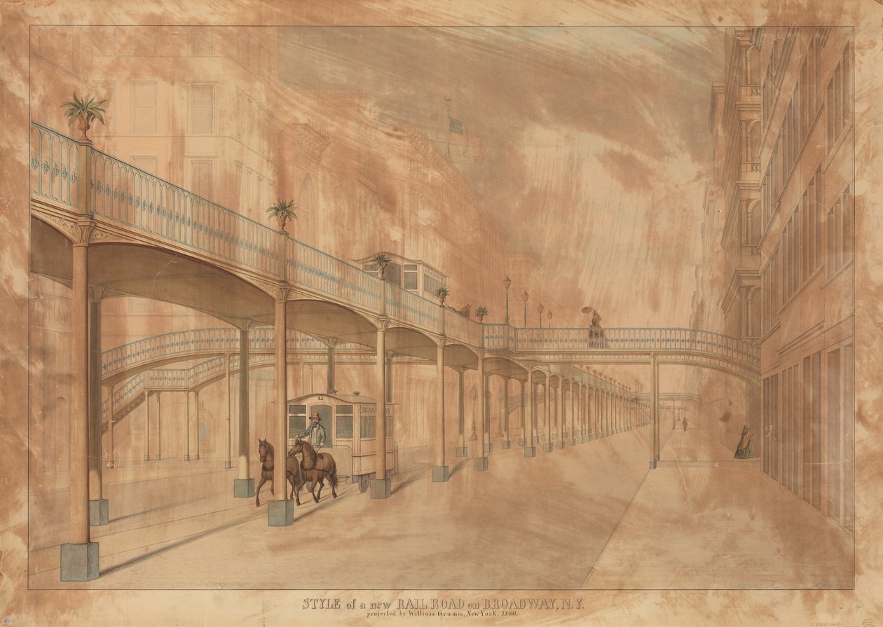 Elevated Railroad, Broadway, New York, 1861. alkotó: John Beigel